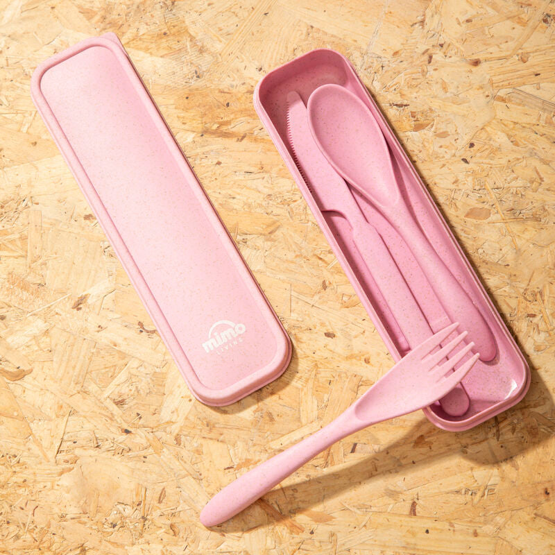 Pink 3 Piece Travel Cutlery Set
