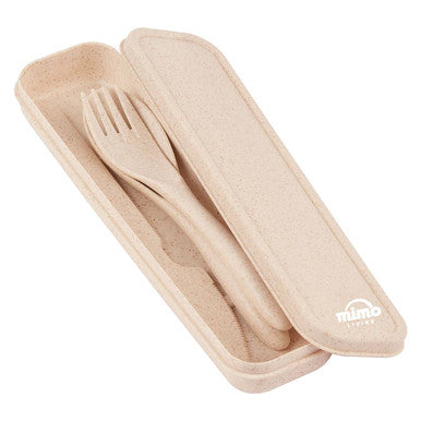 3 Piece Natural Wheat Straw Travel Cutlery Set
