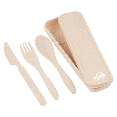 3 Piece Natural Wheat Straw Travel Cutlery Set