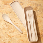 3 Piece Natural Wheat Straw Travel Cutlery Set