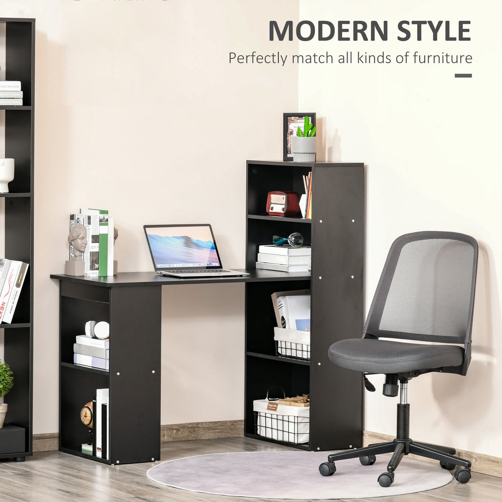 120cm Modern Computer Desk Bookshelf Study Table Workstation PC Laptop Writing Home Office 6 Shelves, Black