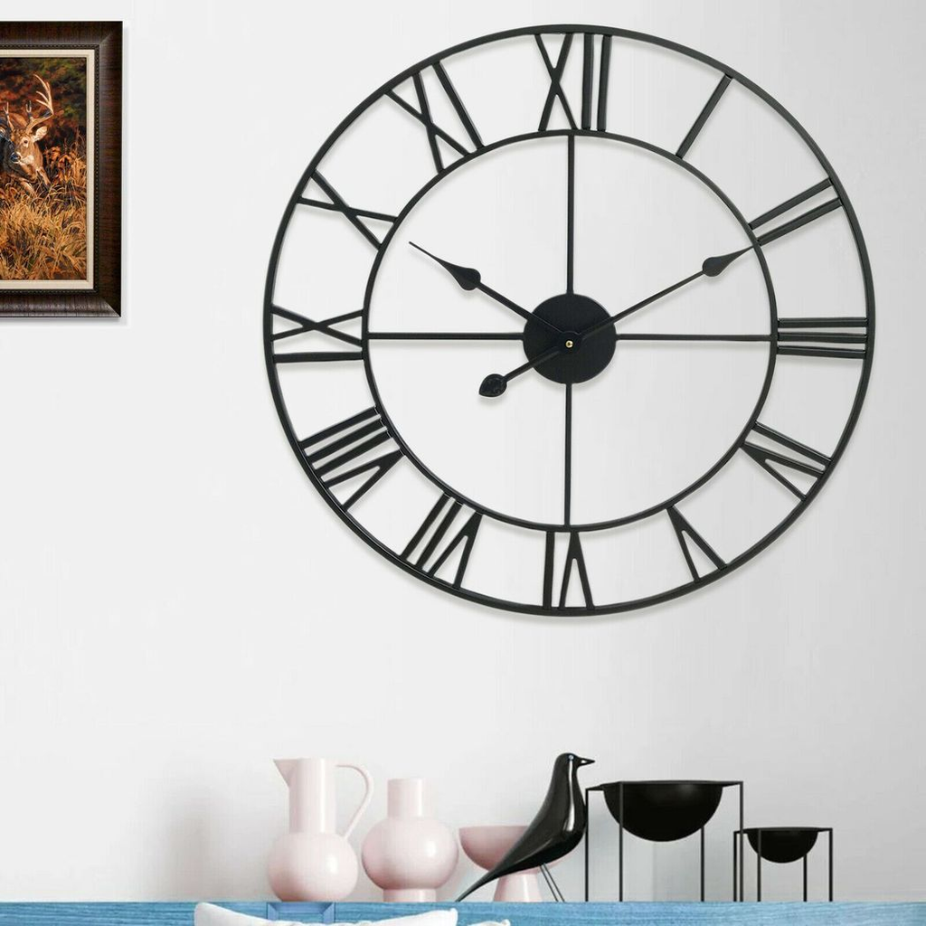 Stunning 60CM Roman Metal Clock in Black:, Attention to Detail. Statement Piece for any Room!