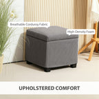 Storage Ottoman Bench, Corduroy Footstool with Removable Lid and Legs, Grey