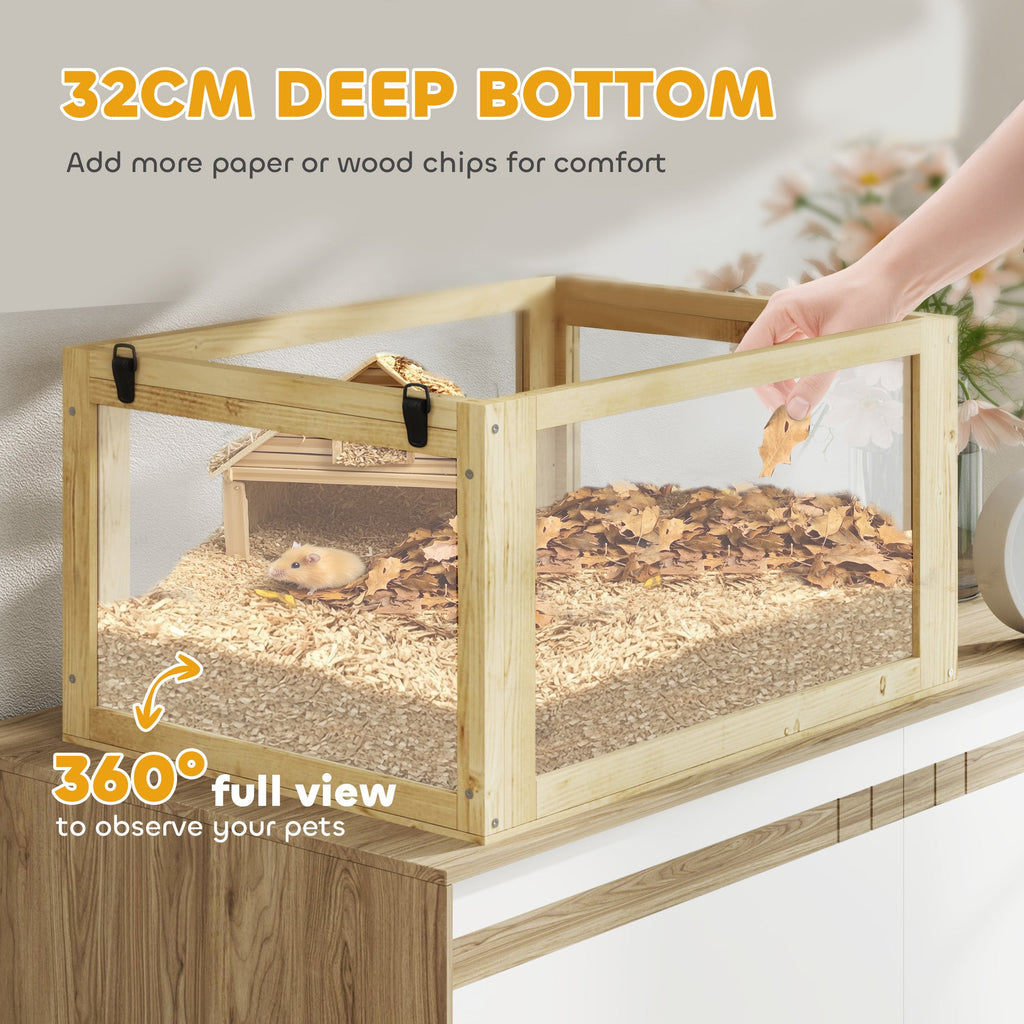 Wooden Hamster Cage w/ Detachable Bottom, Hut, Seesaw, 60 x 40 x 75cm