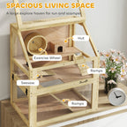 Wooden Hamster Cage w/ Detachable Bottom, Hut, Seesaw, 60 x 40 x 75cm