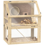Wooden Hamster Cage w/ Detachable Bottom, Hut, Seesaw, 60 x 40 x 75cm