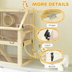 Wooden Hamster Cage w/ Detachable Bottom, Hut, Seesaw, 60 x 40 x 75cm