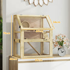 Wooden Hamster Cage w/ Detachable Bottom, Hut, Seesaw, 60 x 40 x 75cm