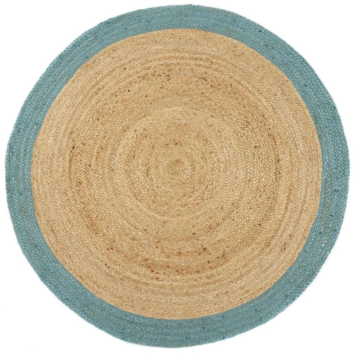Bordered Duck Egg Blue Jute Rug Ø 150 cm