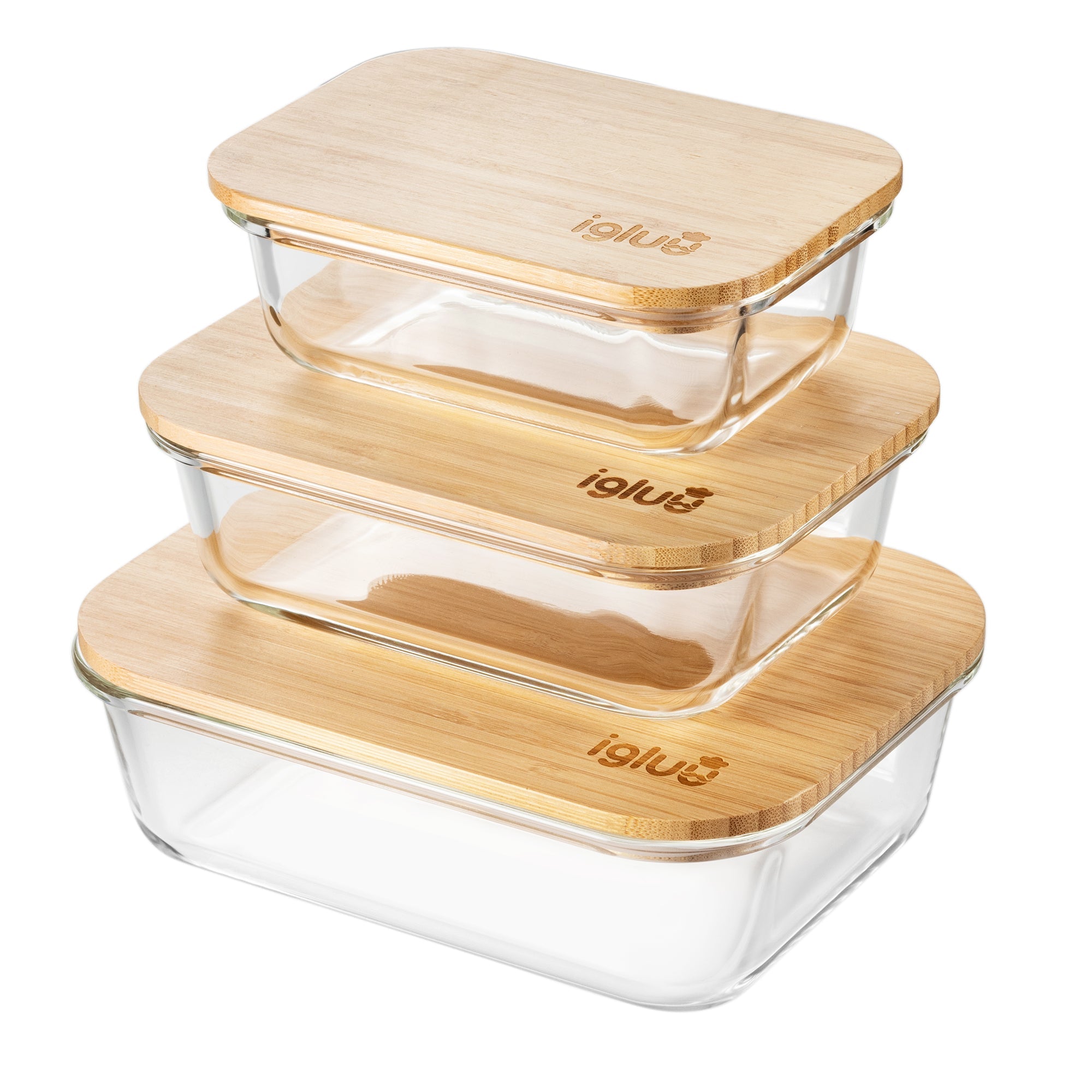 Glass Containers with Bamboo Lids - Assorted Sizes - 3 PACK