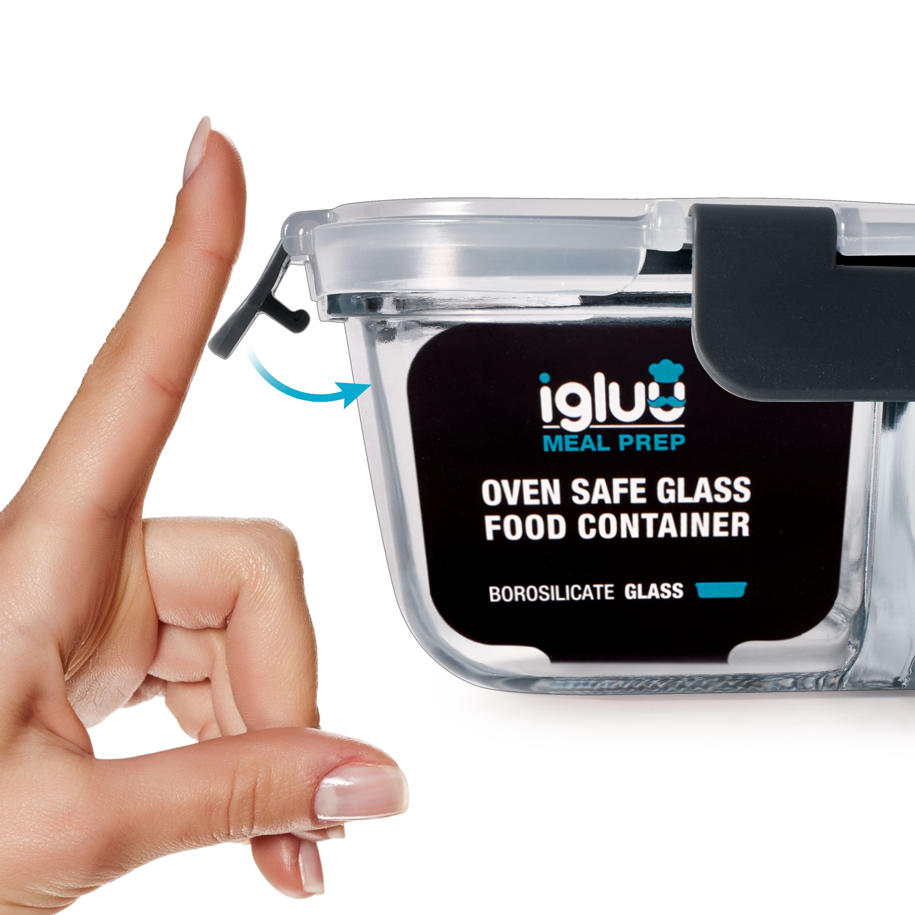 2-Compartment Glass Container with Airtight Lids - 980ml - 3 PACK