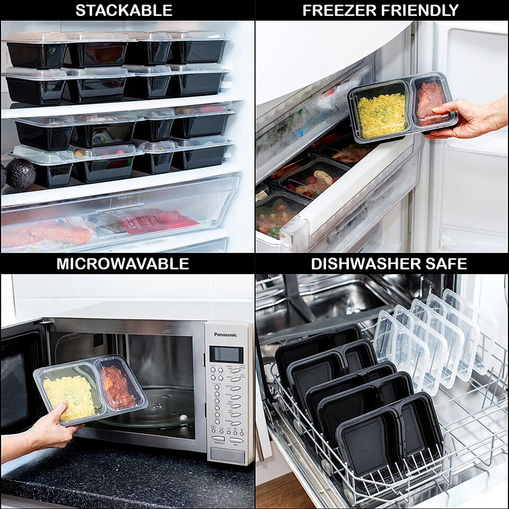 2-Compartment Reusable Containers with Airtight Lids 887ml