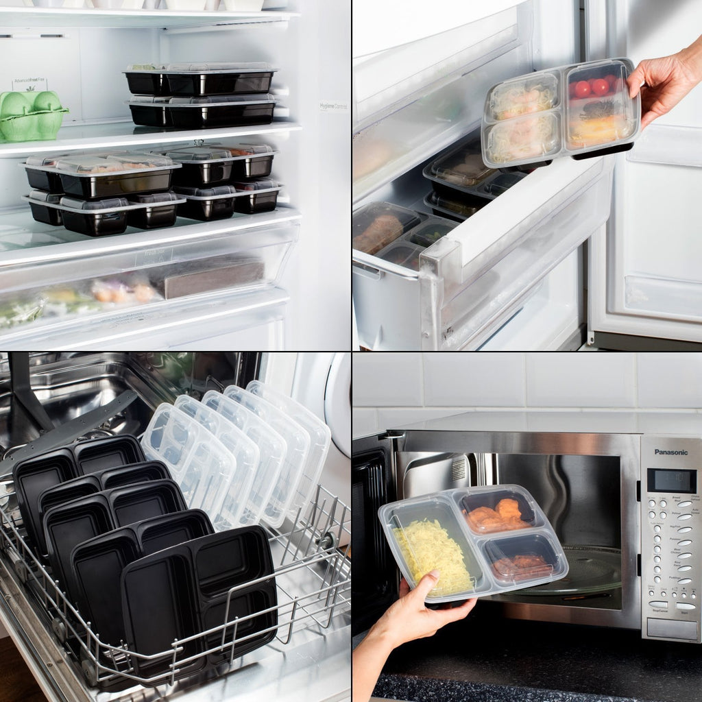 3-Compartment Reusable Containers with Airtight Lids - 946ml