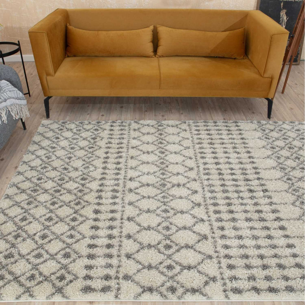Moroccan Ivory Grey Shaggy Rug