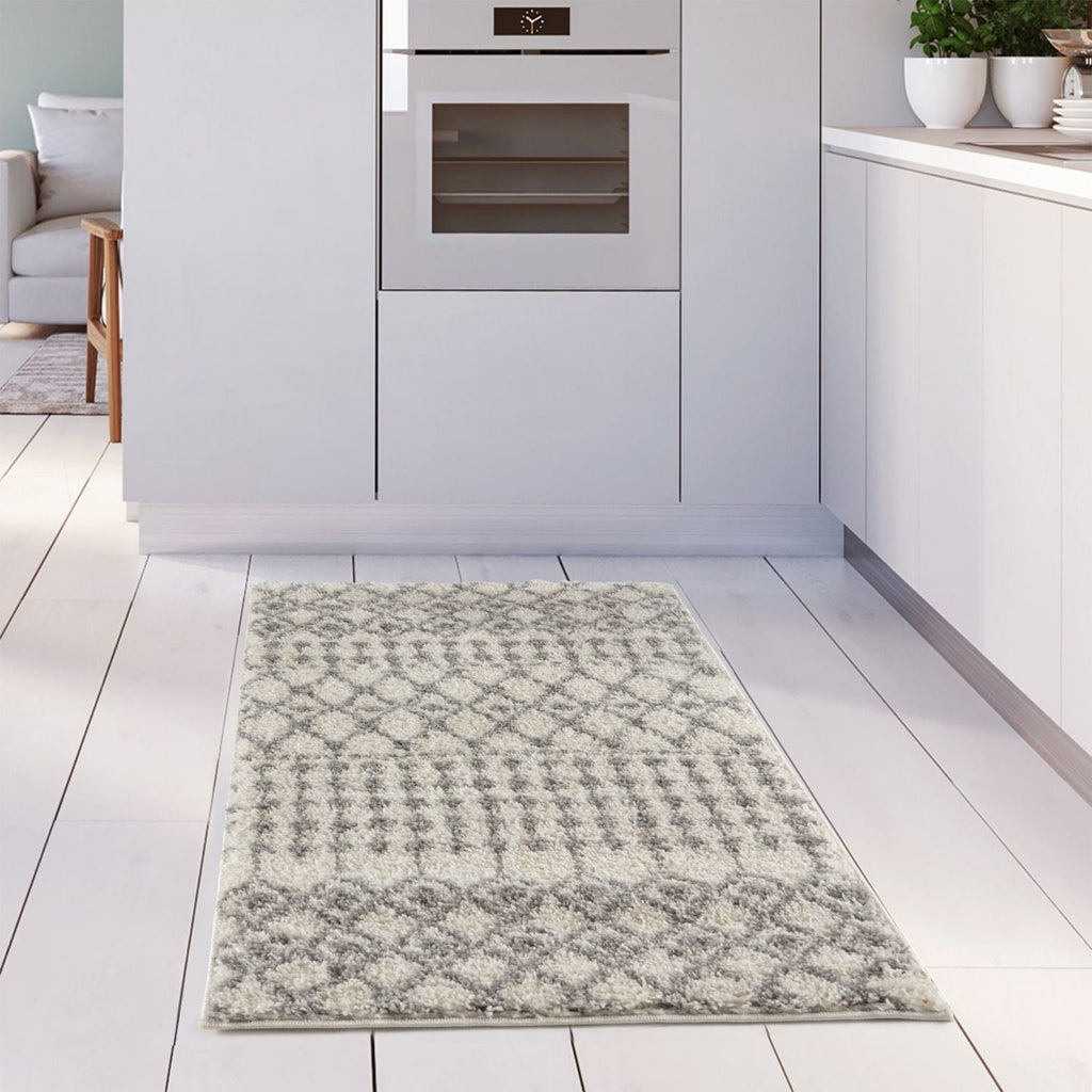 Moroccan Ivory Grey Shaggy Rug