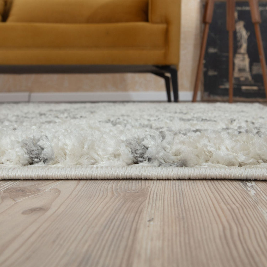 Moroccan Ivory Grey Shaggy Rug