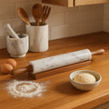 White Marble Rolling Pin with Wooden Handles