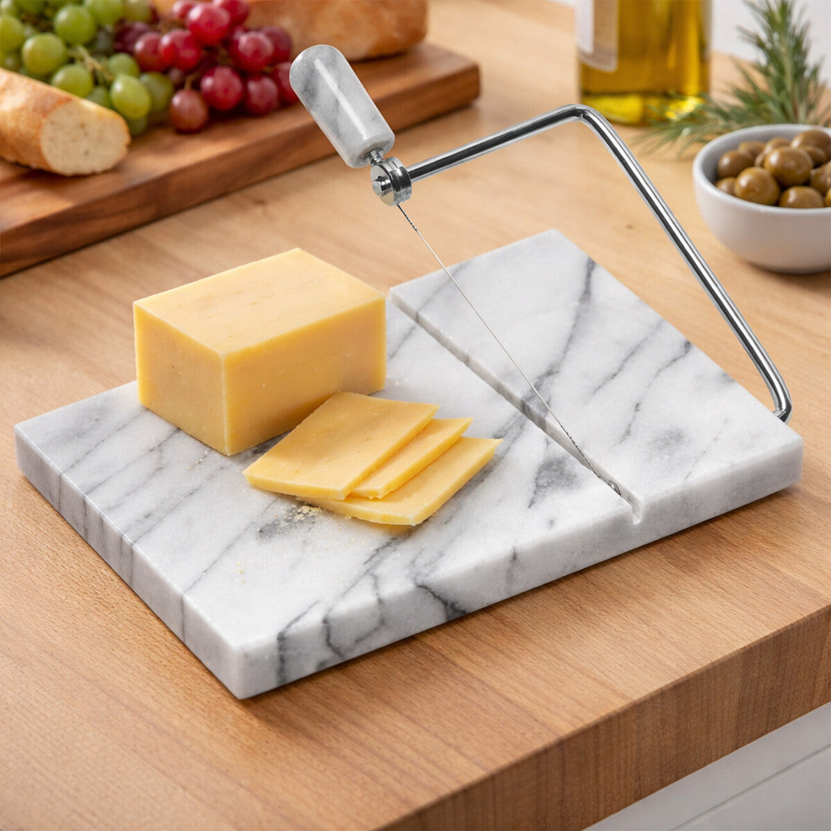 White Marble Cheese Board with Slicer