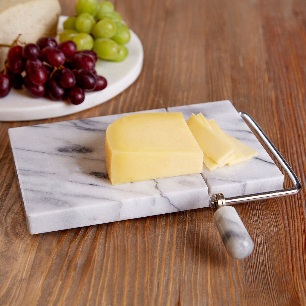 White Marble Cheese Board with Slicer