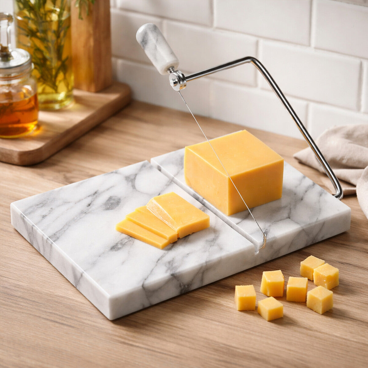 White Marble Cheese Board with Slicer