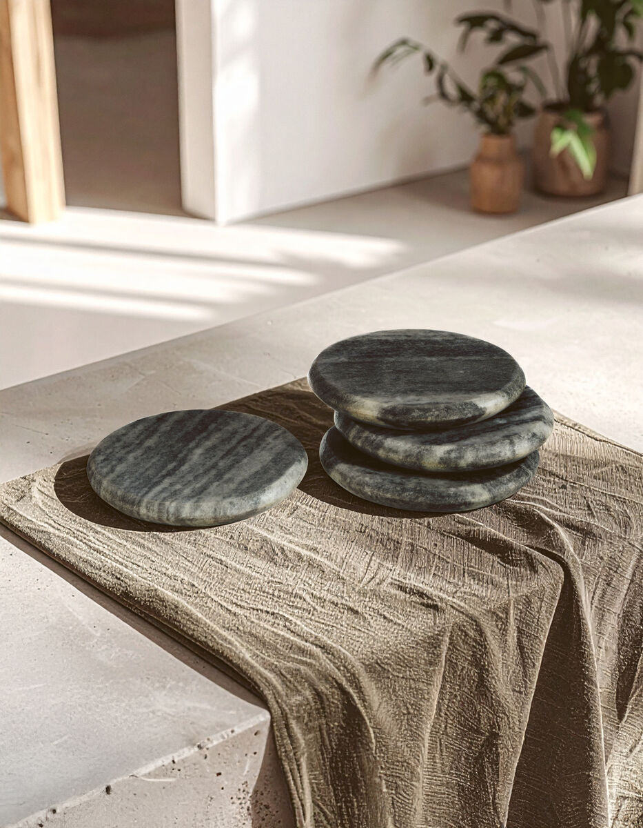 Set of 4 Grey Marble Round Coasters
