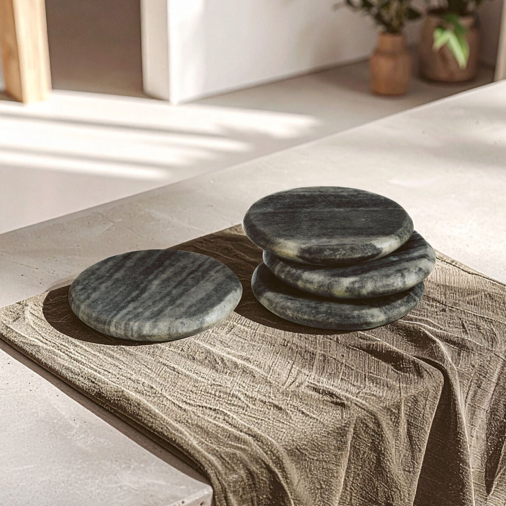 Set of 4 Grey Marble Round Coasters