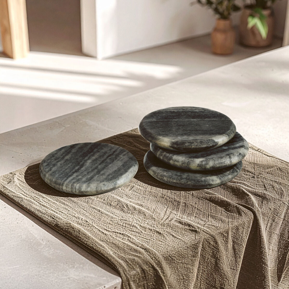 Set of 4 Grey Marble Round Coasters
