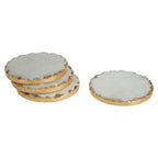 Set of 4 Round White Marble Coasters with Gold Rim