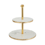 2 Tier White Marble and Gold Finish Cake Stand