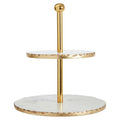 2 Tier White Marble and Gold Finish Cake Stand