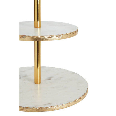 2 Tier White Marble and Gold Finish Cake Stand