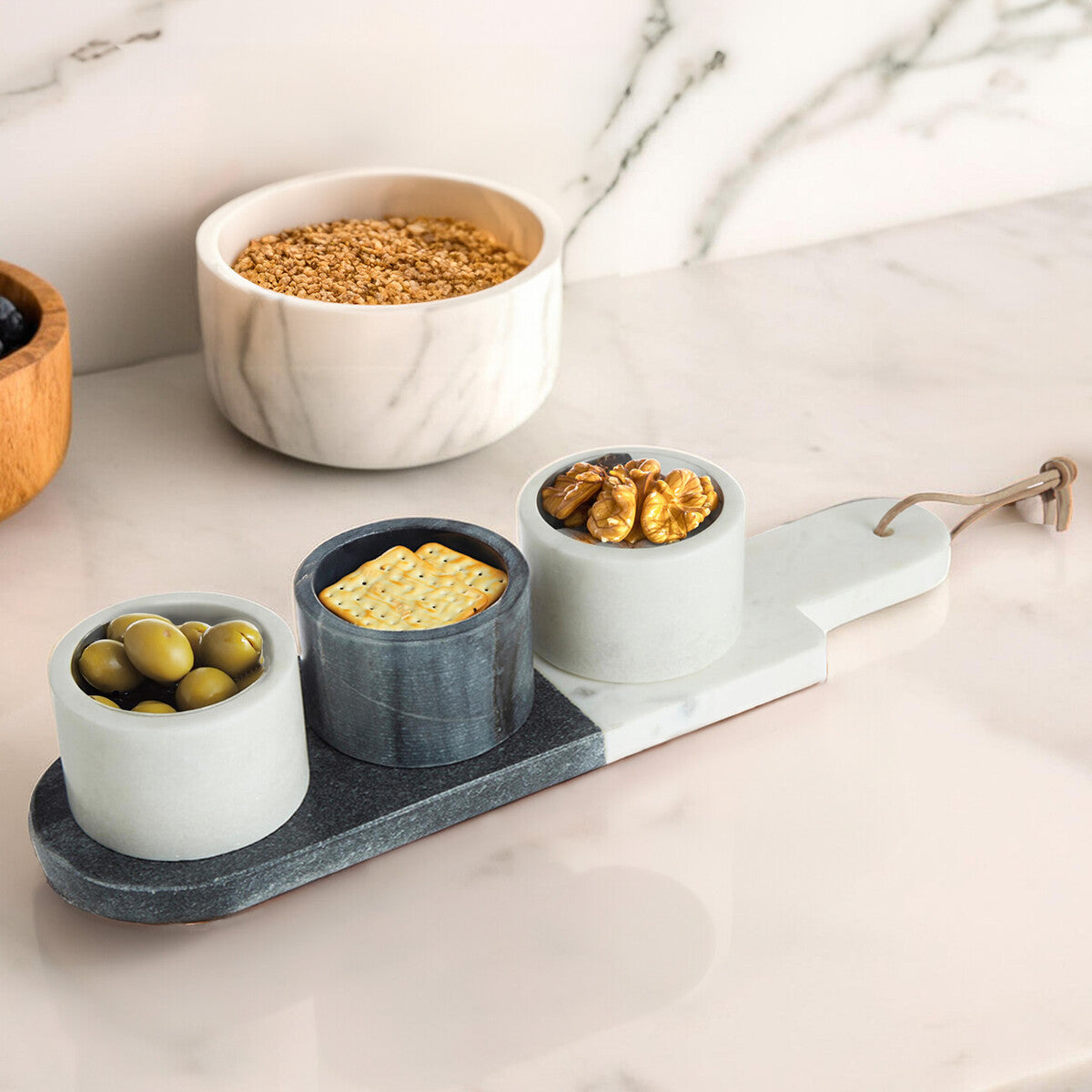 Marble Condiment Bowls and Board Set