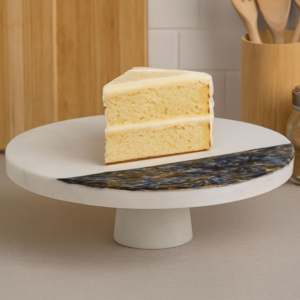 White Marble and Paua Shell Round Cake Stand
