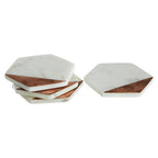 Set of 4 White Marble and Copper Inlay Coasters