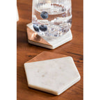 Set of 4 White Marble and Copper Inlay Coasters