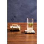 Set of 4 White Marble Coasters with Brass Finish Holder