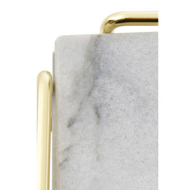 Set of 4 White Marble Coasters with Brass Finish Holder