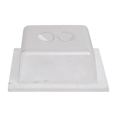 White Marble Cheese Board with Clear Lid