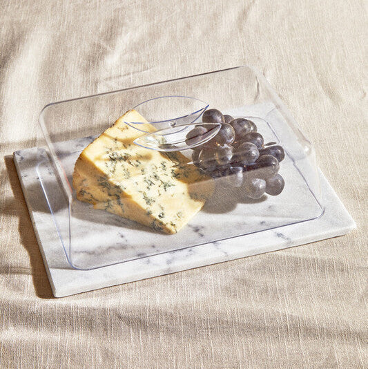 White Marble Cheese Board with Clear Lid