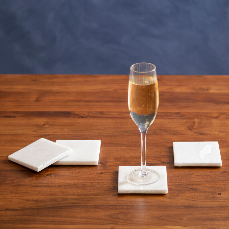 Set of Four White Marble Square Coasters