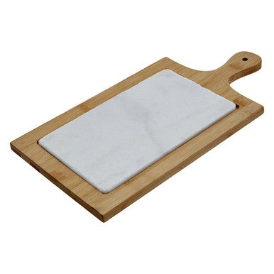 White Marble and Bamboo Cheese Board