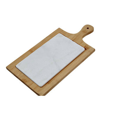 White Marble and Bamboo Cheese Board