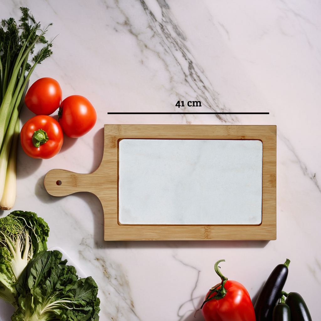 White Marble and Bamboo Cheese Board