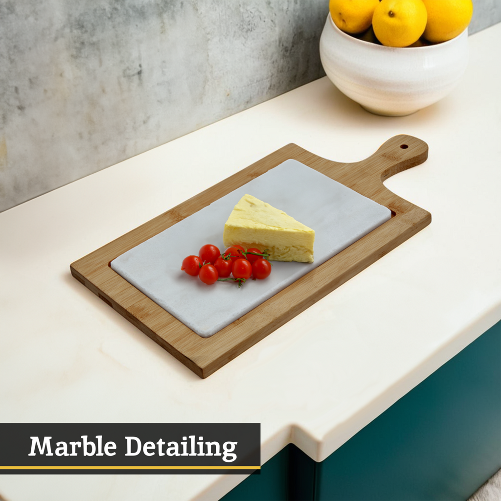 White Marble and Bamboo Cheese Board