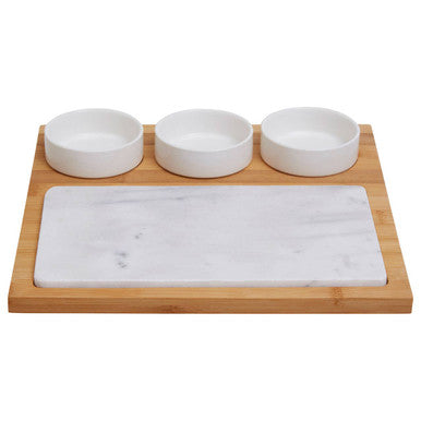 5 Piece White Marble and Ceramic Serving Board