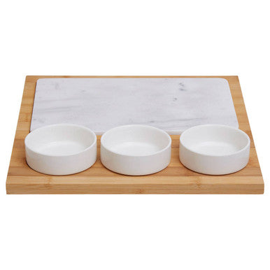 5 Piece White Marble and Ceramic Serving Board
