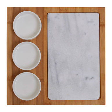 5 Piece White Marble and Ceramic Serving Board