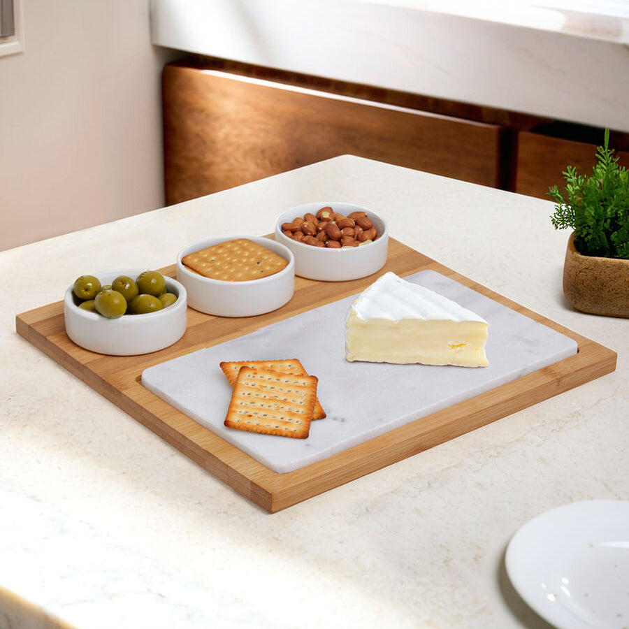 5 Piece White Marble and Ceramic Serving Board