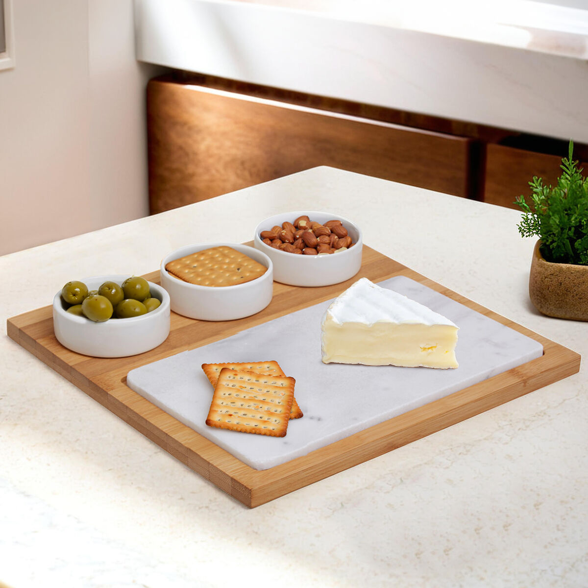 5 Piece White Marble and Ceramic Serving Board
