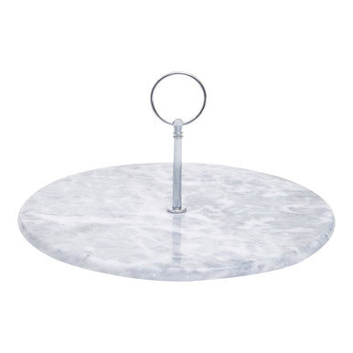 Grey Marble Cake Stand with Silver Handle